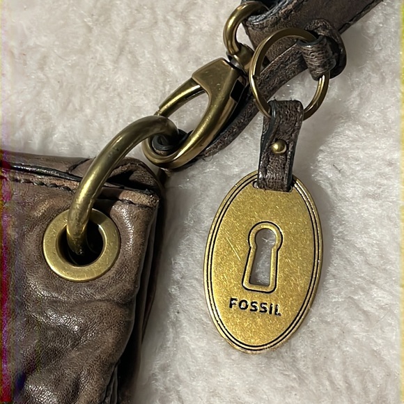 FOSSIL long live vintage grey brown olive distressed flap crossbody bag - Picture 10 of 15